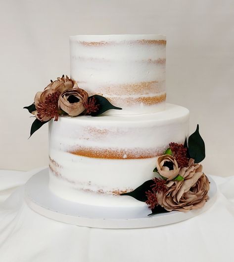 2 Layer Wedding Cake Designs, Simple Tiered Cake, Wedding Cake Semi Naked, 2 Tier Wedding Cakes, 2 Tier Cake, Simple Wedding Cake, Wedding Cakes With Flowers, Cakes For Men