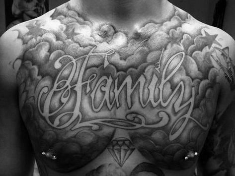 50 Cloud Chest Tattoos For Men - Blue Sky Ink Design Ideas Chest Tattoo Clouds, Chest Tattoo Cover Up, Chest Tattoo Lettering, Christus Tattoo, Chest Tattoos For Men, Full Chest Tattoos, Scripture Tattoos, Realistisches Tattoo, Arte Cholo