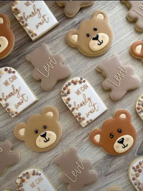 Bearly Wait Cookies Decorated, Teddy Bear 1st Birthday Cookies, Teddy Bear Cookies First Birthday, Teddy Bear Shower Decorations, Bear Cookies 1st Birthday, Bear Gender Reveal Cookies, Teddy Bear Birthday Cookies, Bear First Birthday Cookies, We Can Barely Wait Cookies