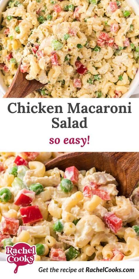 This cold chicken macaroni salad is an easy, creamy pasta salad recipe that’s perfect for your next potluck, picnic, or barbecue. Make it with a rotisserie chicken for extra convenience. Easy Chicken Pasta Salad, Summer Pasta Salad Recipes Cold, Chicken Macaroni Salad Recipe, Cold Chicken Pasta Salad, Pasta Recipes For Lunch, Creamy Pasta Salad Recipe, Chicken Macaroni Salad, Creamy Pasta Salad, Chicken Pasta Salad Recipes