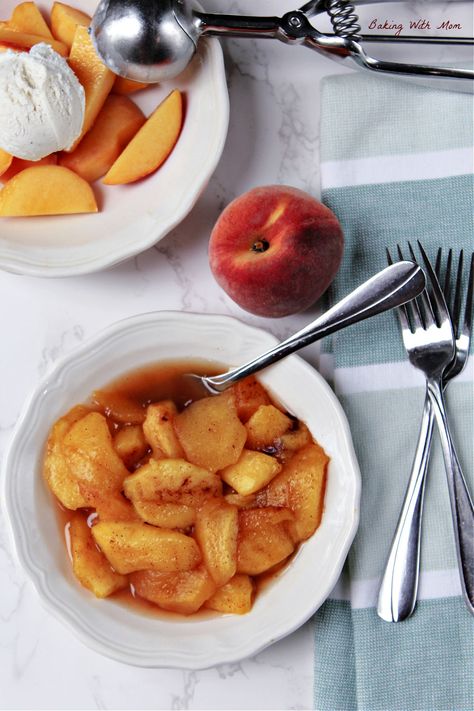 Crock Pot Cinnamon Peaches Peaches In Crockpot, Peaches Crockpot Recipes, Peach Crockpot Recipes, Peach Ice Cream Topping, Cinnamon Peaches, Brown Sugar Peaches, Fresh Peach Recipes, Peach Compote, Spiced Peaches