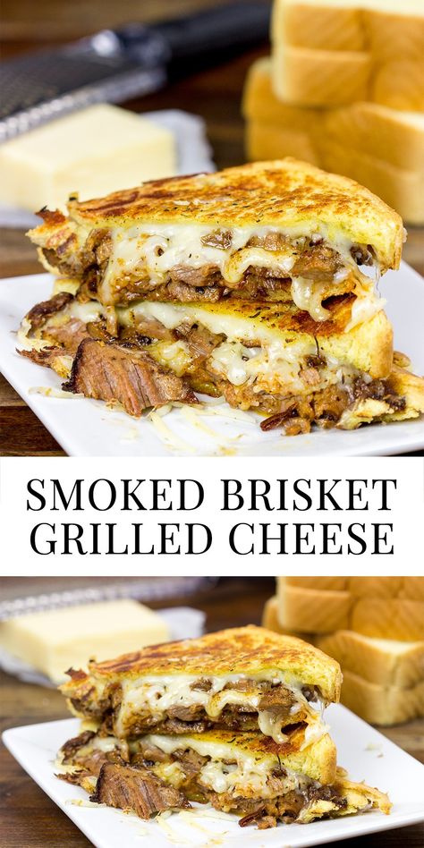 Smoked Brisket Grilled Cheese | Take grilled cheese to a whole new level! Smoked Grilled Cheese, Brisket Grilled Cheese, Brisket Grilled, Grill Cheese, Grilled Cheese Sandwiches, Easy Bbq, Brisket Recipes, Grilled Cheese Recipes, Recipes With Chicken