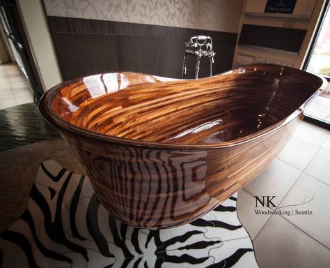 Custom bathtubs built in maple, walnut, and oak | Woodworking Network Custom Bathtub, Wood Bathtub, Wooden Bathtub, Beautiful Bathtubs, Wood Furniture Plans, Wood Bath, Wooden Bath, Hemma Diy, Decor Baie