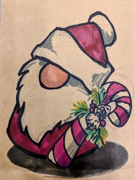 Cute Christmas Gnome Drawing, Things To Draw Christmas, Christmas Pictures To Draw, Holiday Sketches, Santa Drawings, Christmas Drawings Easy, Merry Christmas Drawing, Cards Drawing, Christmas Cards Drawing