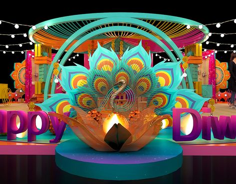 Shima El-Feky 𓂀 on Behance Diwali Photo Booth Ideas, Diwali Photobooth Ideas, Diwali Photo Booth, Diwali Installation, Indian Gate, Durga Pandal, Stage Backdrop Design, Photo Booth Ideas, Investiture Ceremony