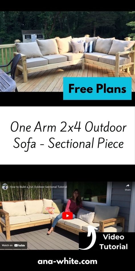 Deck Sectional, 2x4 Outdoor Sofa, Outdoor Couch Diy, One Arm Sofa, Outdoor Sofa Diy, Patio Couch, Diy Porch, Best Outdoor Furniture, Diy Couch