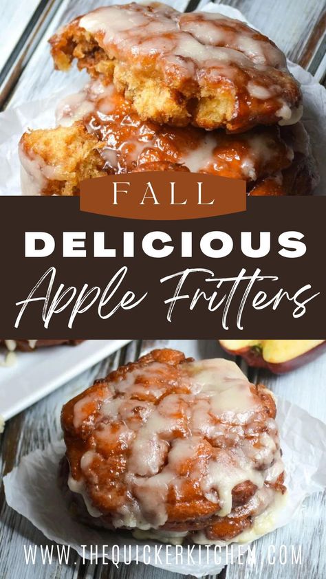 Fall Delicious Apple Fritters. Fall is here, and with it local orchard’s and produce sections are overflowing with an abundance of ripe apples. Take advantage of the season and make a batch of these easy fried apple fritters for a delicious breakfast or brunch for the family to enjoy. Coated with a sweet powered sugar glaze, they’re a seasonal sweet treat you’ve got to try! View this quick recipe at www.thequickerkitchen.com Apple Beignet Recipe, Apple Fritter Donuts Recipe, Red Apples Recipe, Ripe Apple Recipes, Red Delicious Apple Recipes Easy, Red Apple Recipes, Red Delicious Apple Recipes, Red Delicious Apples Recipes, Fried Apple Fritters