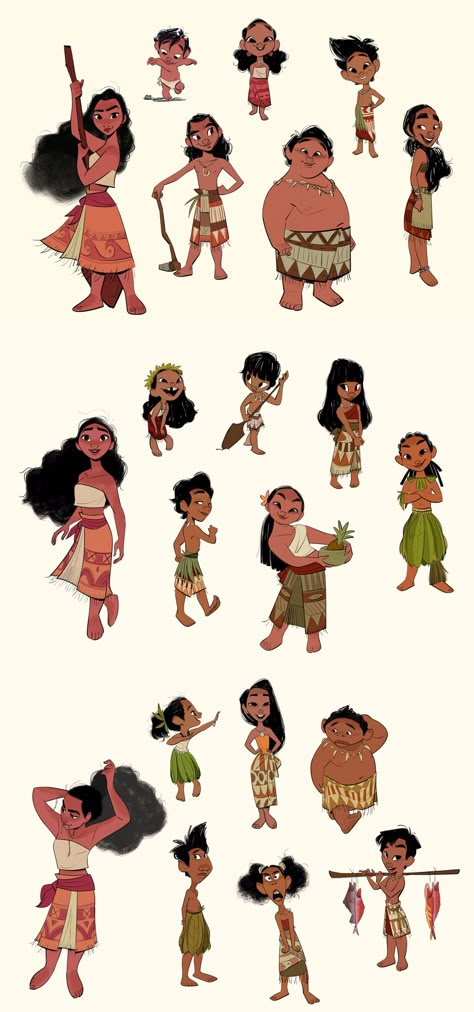 bobbypontillas: Moana’s out in theaters today! After animation wrapped on Big Hero, I had the opportunity to help out with design on Moana.  One of my assignments was to design the village kids from her island of Motunui.  I hoped to bring a sense of authenticity to how they looked, and to make them real for me I thought a lot about watching my little cousins grow up back in the Philippines=)Thankful for them! Disney 2d Animation Character Design, Islander Character Design, Village Character Design, Luca Character Design, Moana Village, Moana Character Design, Polynesian Character Design, Hawaiian Character Design, Character Turnaround Reference