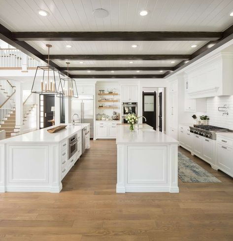 Fox Group, Double Island, Double Island Kitchen, Double Islands, All White Kitchen, White Kitchen Design, Wood Tones, Kitchen Trends, Room Decorations