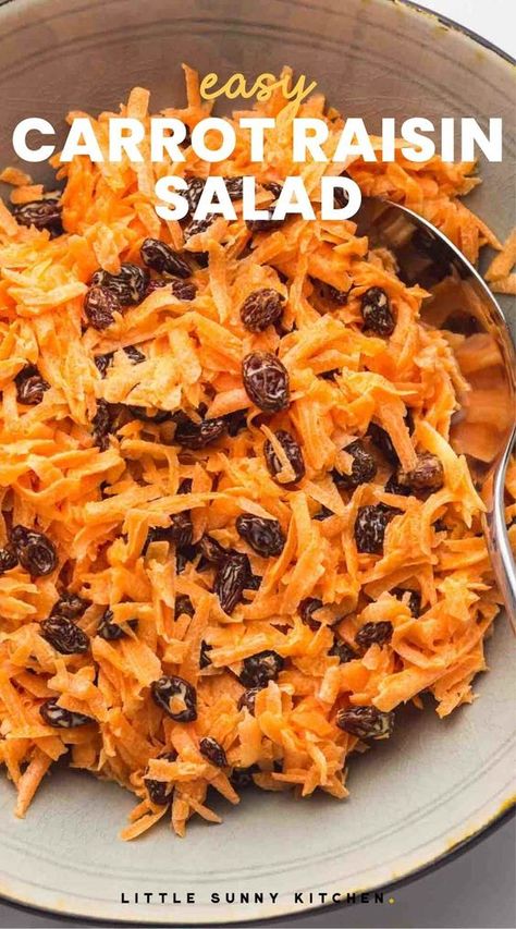 Carrot Raisin Salad is a simple to make cold side dish that is sweet and creamy and perfect for BBQs or potlucks. Carrot Recipes Side Dishes, Raisin Salad, Carrot Raisin Salad, Cold Side Dishes, Carrot Salad Recipes, Cold Side, Fresh Salad Recipes, Cold Salad, Best Salad Recipes