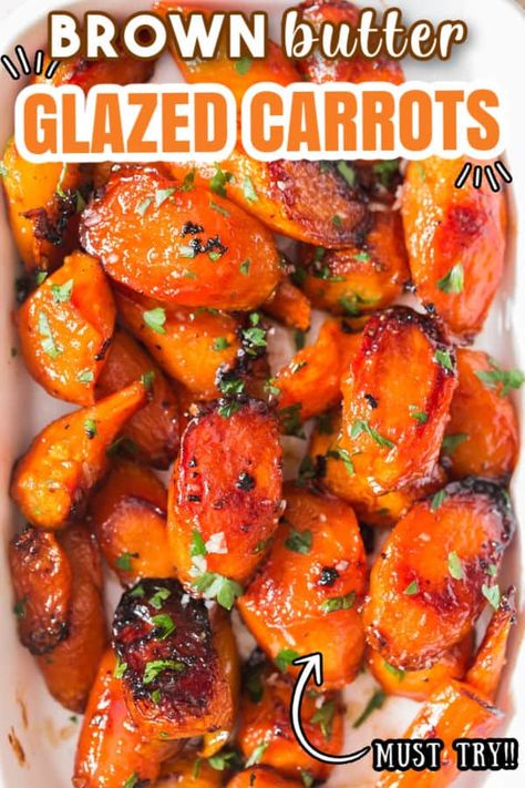 Brown Butter Honey Glazed Carrots, Honey Maple Roasted Carrots, Garlic Honey Glazed Carrots, Butter Glazed Carrots, Dishes For Christmas Dinner, Side Dishes For Christmas Dinner, Side Dishes For Christmas, Roasted Glazed Carrots, Honey Glazed Carrots Recipe