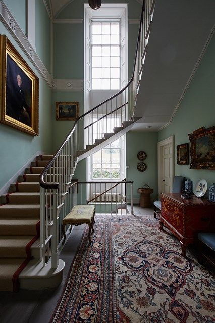 Spiral? Floating? Discover staircase design ideas on HOUSE - design, food and travel by House & Garden, including this hallway brightened duck egg blue walls Duck Egg Blue Wall, Dix Blue, Georgian Interiors, Classic Homes, Interior Staircase, Traditional Interior Design, Historic Houses, Gray Tones, Georgian Homes