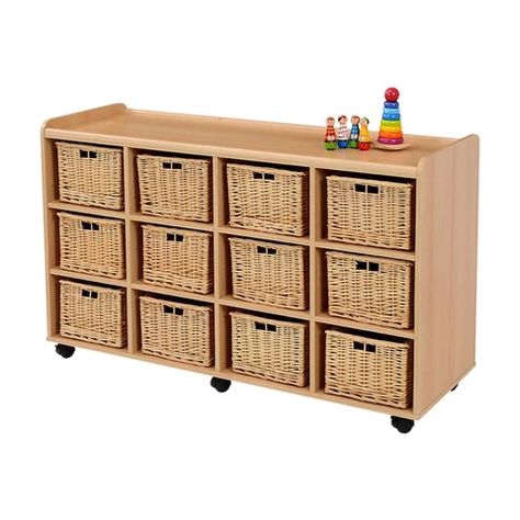 Deep Basket Storage - an absolute must in any nursery or classroom - Spectrum Educational Ltd Wicker Basket Storage Unit, Wicker Basket Drawers, Wicker Basket Storage, Community Playthings, Basket Drawers, Basket Drawing, Rattan Storage, Natural Furniture, Classroom Storage