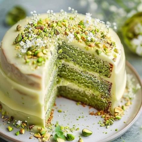 Chocolate Pistachio Cake, Pistachio Cake Recipe, Crustless Pumpkin Pie, Chocolate Pistachio, Angel Food Cake Mix Recipes, White Chocolate Cake, Pistachio Pudding, Pistachio Cake, Pineapple Cake