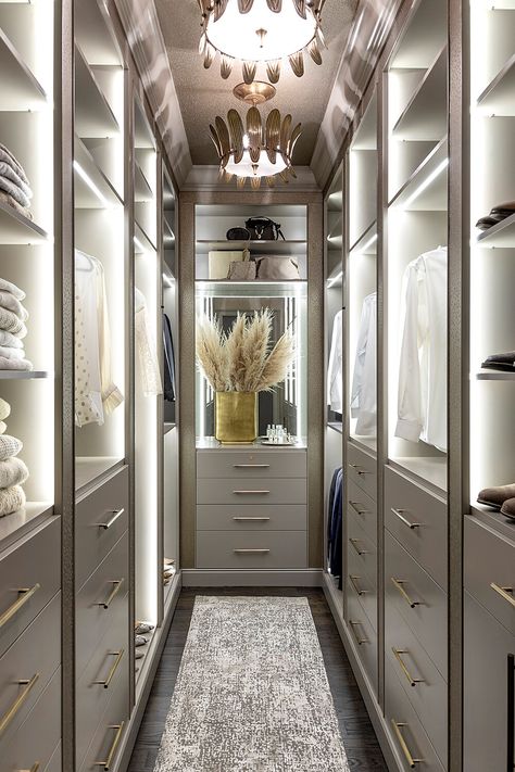 Walking Closet Lighting Ideas, Closet Led Lighting, Bespoke Closet, Narrow Closet Design, Guest Closet, Franklin House, Shelf Closet, Magnolia House, Luxury Closets