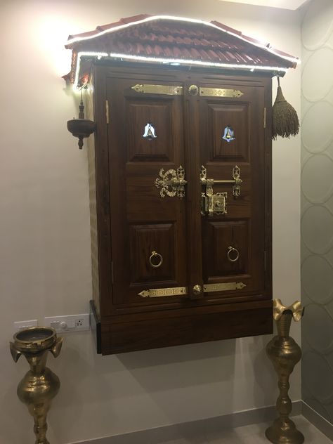 Compact Kerala style Pooja room Pooja Room Kerala Style, Kerala Style Pooja Room Design, Pooja Room Doors, Pooja Room Door Design, Pooja Room Design, Room Door Design, Pooja Room, Room Door, Pooja Rooms