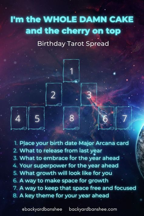 Birthday Tarot Card Spread, Birthday Tarot Spread, New Year Tarot Spread, Birthday Tarot Card, Birthday Tarot, Christian Witch, Tarot Reading Spreads, Tarot Board, Tarot Interpretation