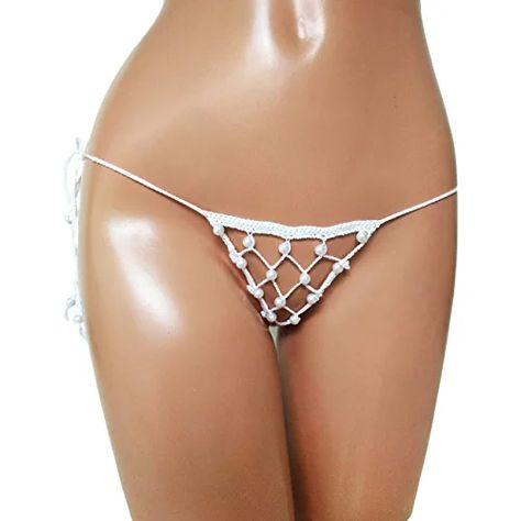 Amazon.com: White Crochet Micro Bikini Extreme Crotchless See Through G-string Bikini Bottom : Handmade Products Fish Net, Pink Camo, White Crochet, Handmade Products, Crochet Bikini, String Bikinis, For Women, Crochet, White