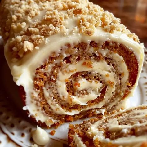 Carrot Cake Roll with Cream Cheese Frosting Carrot Cake Roll Recipe Easy, Cake Roll Recipes Easy, Carrot Cake Roll Recipe, Carrot Cake Roll, Carrot Cake Dessert, Chocolate Carrot Cake, Strawberry Banana Cheesecake Salad, Pumpkin Rolls, Carrot Cake Recipe Easy