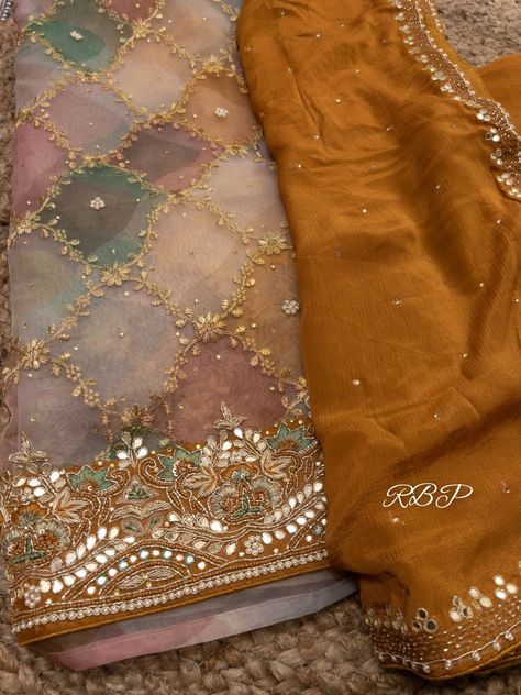 *RBP PRESENTS* *Ready to ship* *Restocked on huge demand* Exclusive Edit! 😍😍 ⭐ Kurta: Pure Ombre Organza with stunning Pearl, thread, gotta Patti & sequins handwork all over ✨ ⭐Bottom: Pure Shantoon (unstitched) 💕 ⭐Dupatta: Pure Chiffon with gotta Patti, sequins, pearl and mirror detailings plus tassels 😍 *Must have collection!* ⭐⭐ Gotta Patti Suits Pakistani, Chunri Dupatta, Duppattas Designs Ideas, Dupatta Design, Simple Saree Designs, Hand Embroidery Dress, Latest Bridal Dresses, Gotta Patti, Fancy Sarees Party Wear