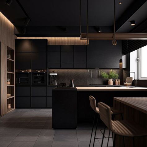 Kitchen ,residential Design, Residential 3D Modelling, 3D Rendering, E Design Services, Residential Decor Planning, Interior Designer - Etsy UK All Black Kitchen, Sophisticated Kitchen, Modern Black Kitchen, Серая Кухня, Craft Spaces, Minimalist Monochrome, Interior Dapur, Black Countertops, Kabinet Dapur