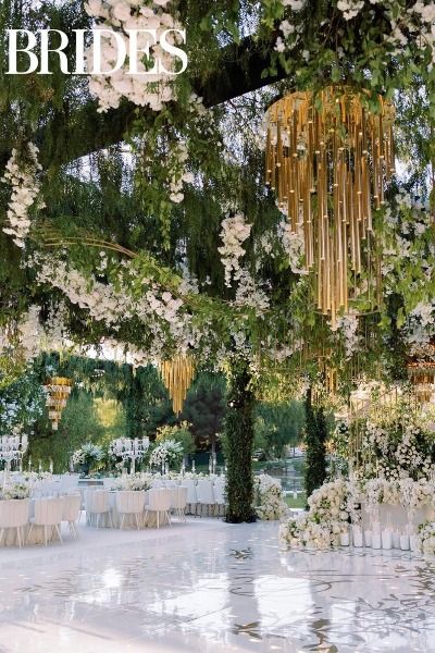 Glamorous Wedding Reception Floral Ceiling Wedding, Ceiling Decorations Wedding, Hanging Floral Wedding, All White Wedding Decor, Wedding Decor Indoor, Garden Wedding California, Chandelier Wedding Decor, Floral Ceiling, Modern Wedding Reception