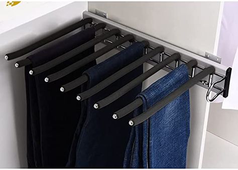 Amazon.com: Futchoy Pull Out Trouser Hanger Rack Closet Pants Storage Rack Space Saving Drawer Non-Slip Clothes Hanger Bar Multi Functional (Right Installation) : Home & Kitchen Pant Storage, Pants Hanger, Trouser Hangers, Pants Rack, Space Saving Hangers, Hanger Organizer, Pant Hangers, Hanger Home, Clothes Rail