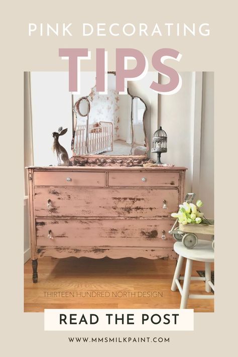 Blush Pink Distressed Dresser, Pink Chalk Paint Dresser, Pink Painted Dresser Ideas, Dusty Pink Furniture, Pink Vintage Furniture, How To Paint Shabby Chic Furniture Diy, Pink Distressed Furniture, Antique Pink Bedroom, Antique Pink Paint Color