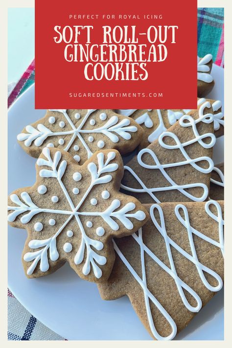 Soft Roll Out Gingerbread Cookies, Simple Gingerbread Cookie Decorating, Rolled Gingerbread Cookies, Rolled Gingerbread Cookie Recipe, Roll Out Gingerbread Cookie Recipe, Gingerbread Cookie Recipe For Decorating, Royal Icing For Gingerbread Cookies, Ginger Bread Cookie Decorating Ideas, Gingerbread Roll Out Cookies