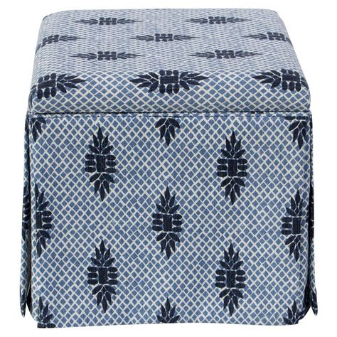 Anne Skirted Storage Ottoman, Boca Wedgewood | One Kings Lane Skirted Ottoman, Basement Furniture, Ottoman Decor, Living Room Stools, Medallion Pattern, Elephant Logo, Cocktail Ottoman, Wrap Around Skirt, Extra Seating