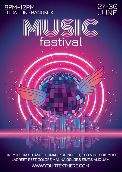 poster for night party music festival Festival Advertisement, Music Party Poster, Festival Advertising, Music Festival Poster, Party Music, Download Poster, Music Party, Party Poster, Light Music