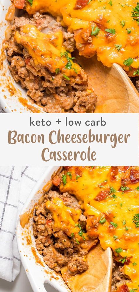 Keto bacon cheeseburger casserole that's loaded with cheese and perfect for anyone on a low carb diet. Garnish with pickles or eat it straight from the pan this cream cheese, mayo and ketchup casserole is a match made in heaven. No need for a bun now! Cheeseburger Casserole With Pickles, Low Carb Bacon Cheeseburger Casserole, Keto Cheeseburger Casserole, Keto Bacon Cheeseburger, Low Carb Cheeseburger Casserole, Healthy Pork Chop Recipes, Keto Cheeseburger, Bacon Cheeseburger Casserole, Keto Friendly Bread