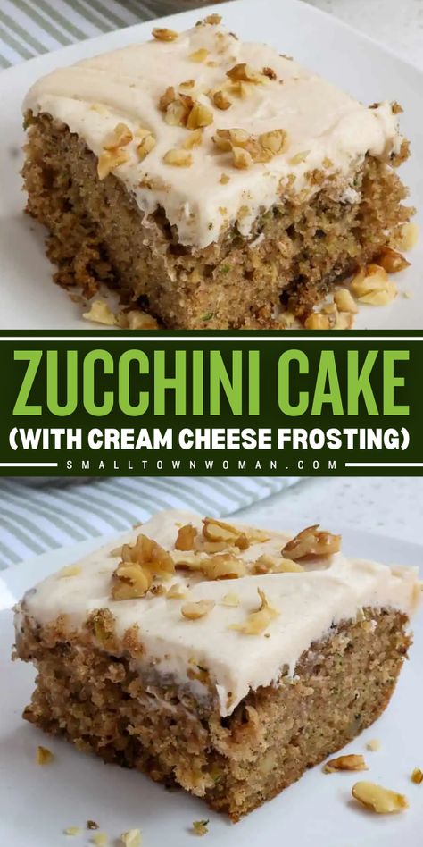 Here's a delicious recipe with zucchini! This Zucchini Cake is made moist with fresh garden zucchini and walnuts topped with cinnamon cream cheese frosting. Take this easy zucchini dessert to potlucks and family functions that will be a hit! Zucchini Recipes Bread Easy, Desserts Made With Zucchini, Zucchini Walnut Cake, Garden Zucchini Recipes, Dessert With Vegetables, Best Zucchini Dessert Recipes, Zucchini Cream Cheese Recipes, Recipes From The Garden, Zucchini Cookies With Cream Cheese Icing