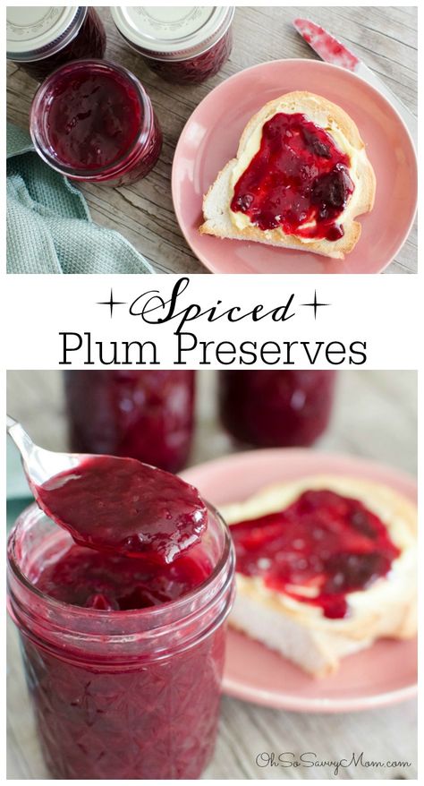 Spiced Plum Jam Recipe - Sweet and So Delicious! - Oh So Savvy Mom Ginger Jelly Recipe, Wild Plum Jelly Recipe, Preserves Recipes, Plum Jam Recipe, Plum Butter, Plum Preserves, Plum Jam Recipes, Homestead Recipes, Preserving Foods