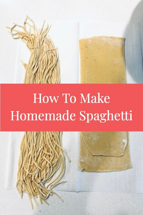 How To Make Spaghetti Pasta, Homemade Pasta Dough Kitchenaid Recipes, Homemade Spaghetti Noodles, Home Made Spaghetti, Homemade Spaghettios, Spaghetti Homemade, Pasta Diy, Carton Of Eggs, Noodles Homemade