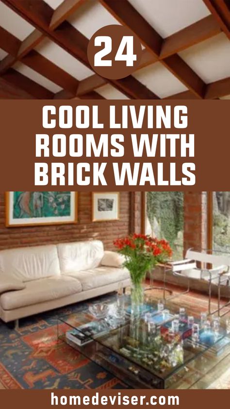 24 Cool Living Rooms With Brick Walls Solid Brick Wall Fireplace, White Wash Brick Wall Living Rooms, Living Room With Brick Wall Fireplace, Interior Brick Wall Makeover, Red Brick House Interior Living Rooms, Brick Wall In Basement, How To Decorate A Brick Wall Interiors, Sunroom With Brick Wall, Decorating A Brick Wall