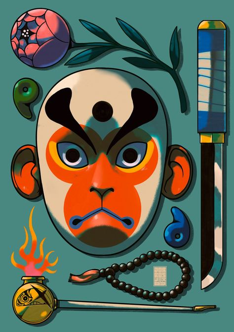 Debut Art Japanese Monkey, Japanese Inspired Art, Monkey Illustration, Japanese Mask, Traditional Japanese Art, Art Carved, Composition Design, Creative Drawing, Japanese Art