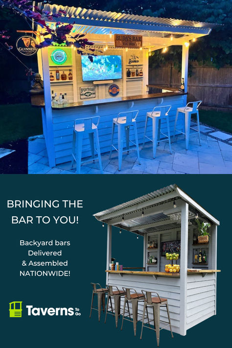 Make the most of your backyard with a bar from Taverns-To-Go. Nationwide service. Pool Deck Tiki Bar Ideas, Outdoor Tiki Bar Ideas Backyards, Backyard Tiki Bar Ideas, Backyard Bar Ideas, Backyard Tiki Bar, Tiki Bar Ideas, Backyard Bars, Happy Hour At Home, Outdoor Bar Ideas