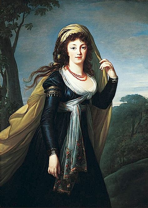 1793 Theresa, Countess Kinsky by Élisabeth Louise Vigée-Lebrun (Norton Simon Museum - Psadena, California USA)  							  								Previous  								Next  								List 1790s Fashion, Jean Antoine Watteau, Yellow Shawl, Female Painters, Woman In Black, Blue Pigment, Regency Fashion, 18th Century Fashion, Edgar Degas