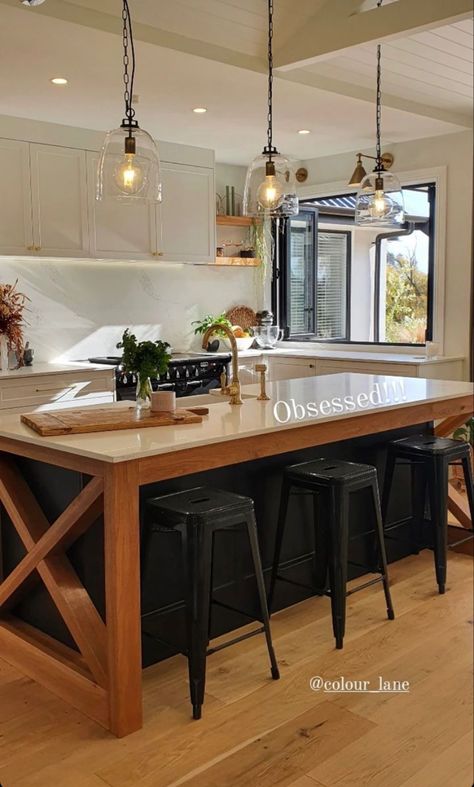 Island With Wooden Counter Top, Brick Kitchen Island, Kitchen Island Base, Island Table, Wood Island, Brick Kitchen, Wood Kitchen Island, Wooden Counter, Wooden Tops