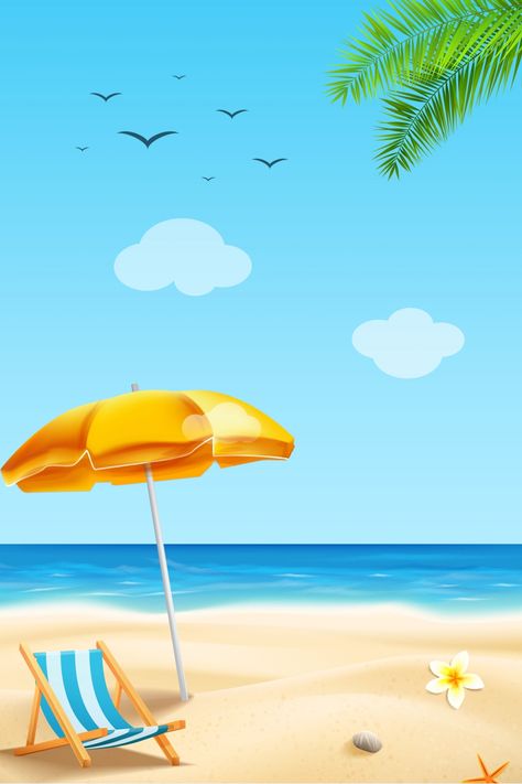 Summer Beach Beach Travel Background Template Pictures Of A Beach, Beach Illustration Background, Travel Template Background, Summer Cartoon Wallpaper, Beach Cartoon Background, Summer Beach Illustration, Summer Beach Background, Summer Background Images, Summer Template