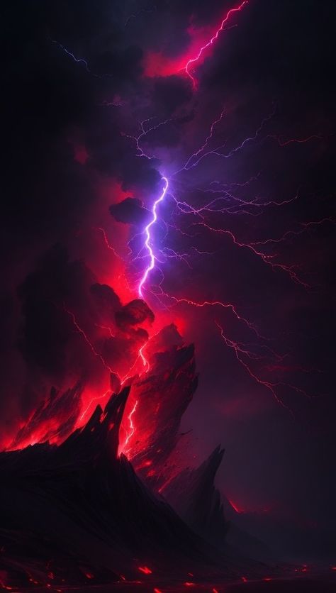 ⚫awesome nature, red lightning, art🔴 Lightning Sky, Dead Forest, Lightning Art, Lightning Photos, Purple Lightning, Storm Art, Sea Storm, Red Lightning, Awesome Nature