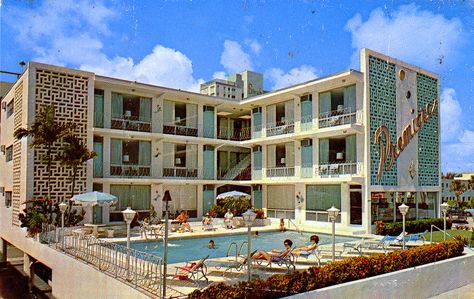 Motel Apartment, 60s Hotel, Exterior Reference, Mid Century Hotel, Mid Century Apartment, Oasis Springs, Ft Lauderdale Florida, Retro Motel, Googie Architecture