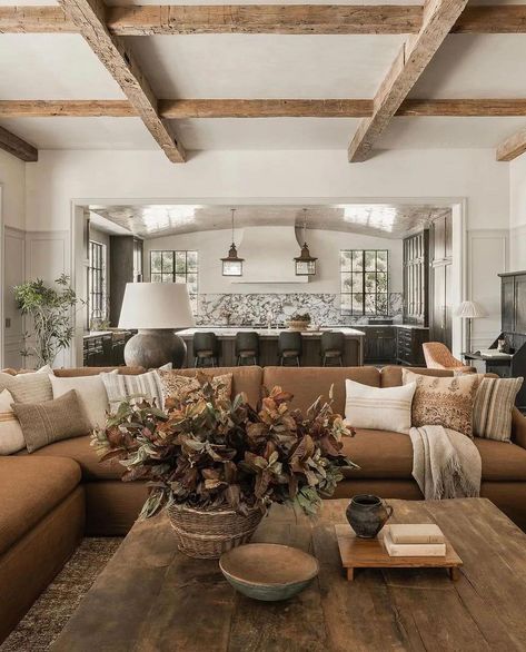 Amber Interiors, Wood Beams, Living Room Inspo, Formal Living Rooms, Health Facts, A Living Room, Cozy Living, Living Room Inspiration, تصميم داخلي