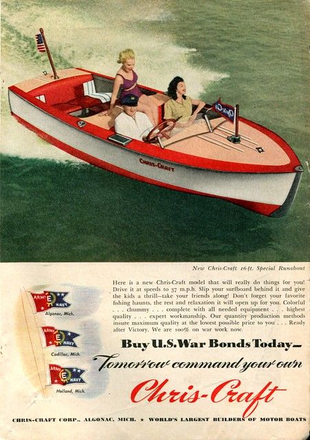 1945 Chris-Craft Runabout Boat Advertisement Popular Mecha… | Flickr Chris Craft Runabout, Craft Poster, Peterborough Ontario, Chris Craft Boats, Boat Signs, Runabout Boat, Tiki Art, Chris Craft, Float Your Boat