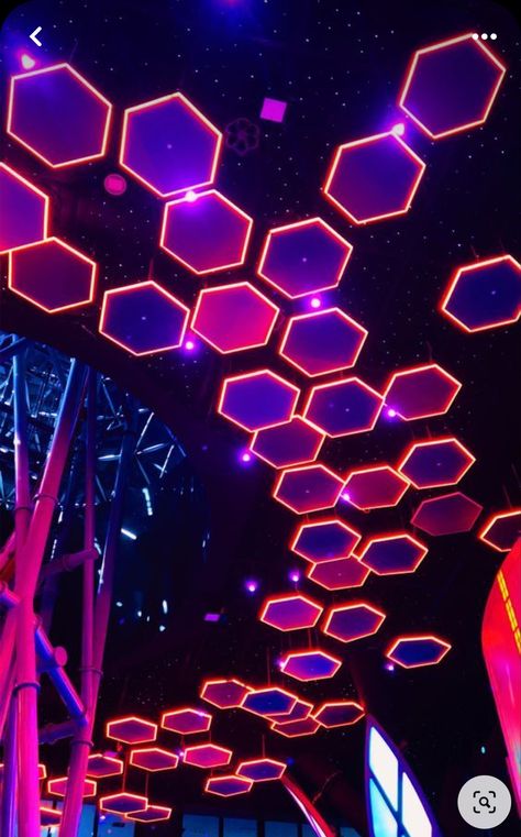 Neon Game Aesthetic, Retro Ceiling Design, Futuristic Neon Aesthetic, Neon Lights Wall, Neon Ceiling Lights, Spaceship Interior Aesthetic, Neon Themed Room, Spaceship Aesthetic Retro, Retro Spaceship Interior