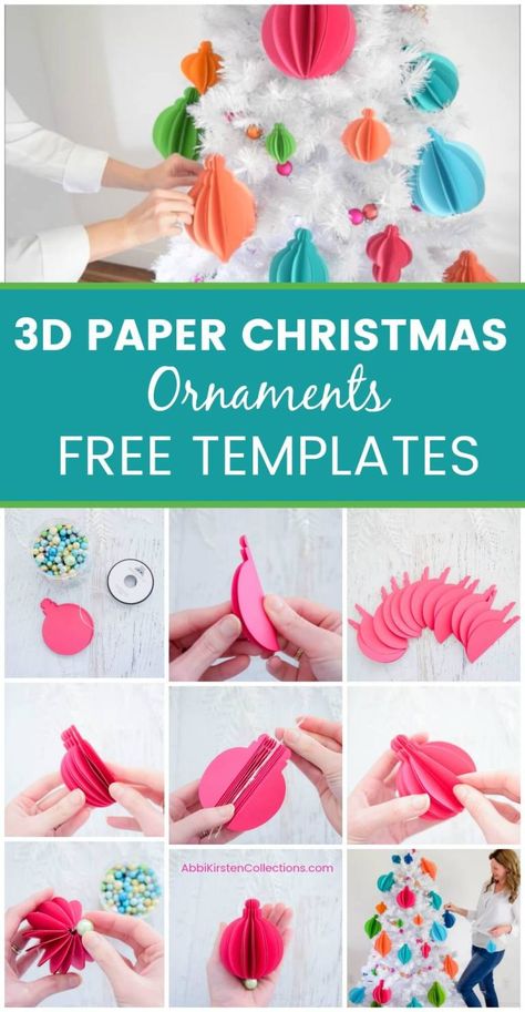 Free paper Christmas ornament 3D templates. Christmas SVG cut files and printables. Paper Christmas Decorations Printables, 3d Paper Christmas Ornaments, Christmas Ornaments Templates, Paper Ornaments Diy, Christmas Ornament Template, 3d Templates, Christmas Tree Template, Paper Christmas Decorations, Paper Christmas Ornaments