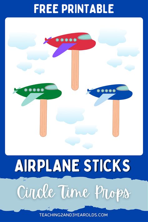 These printable airplane circle time props are a fun way to get toddlers and preschoolers engaged. Perfect for the transportation theme! #transportation #theme #airplane #printable #circletime #prop #toddlers #preschool #teachers #classroom #2yearolds #3yearolds #teaching2and3yearolds Transportation Circle Time Preschool, Air Transportation Theme Preschool, Airplane Activity Preschool, Plane Crafts For Toddlers, Airplane Preschool Theme, Airplane Songs, Airplane Activities For Preschoolers, Airplane Crafts For Toddlers, Airplane Crafts For Preschool