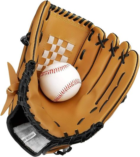 Baseball Glove with 1 Ball, Sports Batting Gloves with Baseball PU Leather Left Hand Catcher's Mitt 10.5"/12.5" for Kids Youth Adults Wooden Baseball Bat, Baseball Gloves, Baseball Catcher, Brown Gloves, Softball Gloves, Baseball Balls, Football Uniform, A Hat In Time, Louisville Slugger