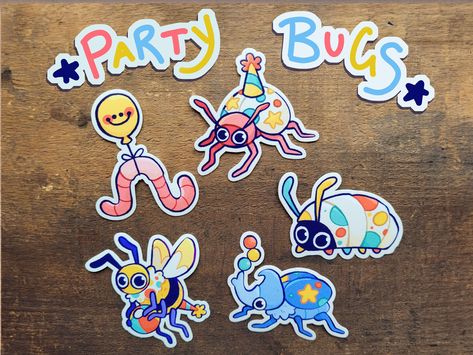 Party Bugs Sticker Series Clowncore Waterproof Vinyl Stickers | Party Bugs Sticker Series: Clowncore Waterproof Vinyl Stickers for Laptops, Water Bottles, Skateboards, Cars, and Waterproof Vinyl Stickers, Cute Doodle Art, Wilmington Nc, Cute Little Drawings, Art Block, Funky Art, Art Inspiration Drawing, Cute Doodles, Waterproof Vinyl